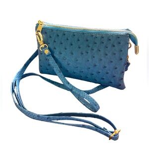 Pebble Faux Leather Crossbody Purse with Wristlet Strap Zip Close Royal Blue